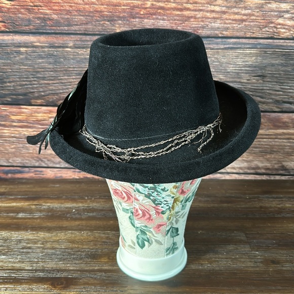 Rare Philippe Model Paris Vintage Womens Feathered Black Fedora Hat! - Picture 3 of 9